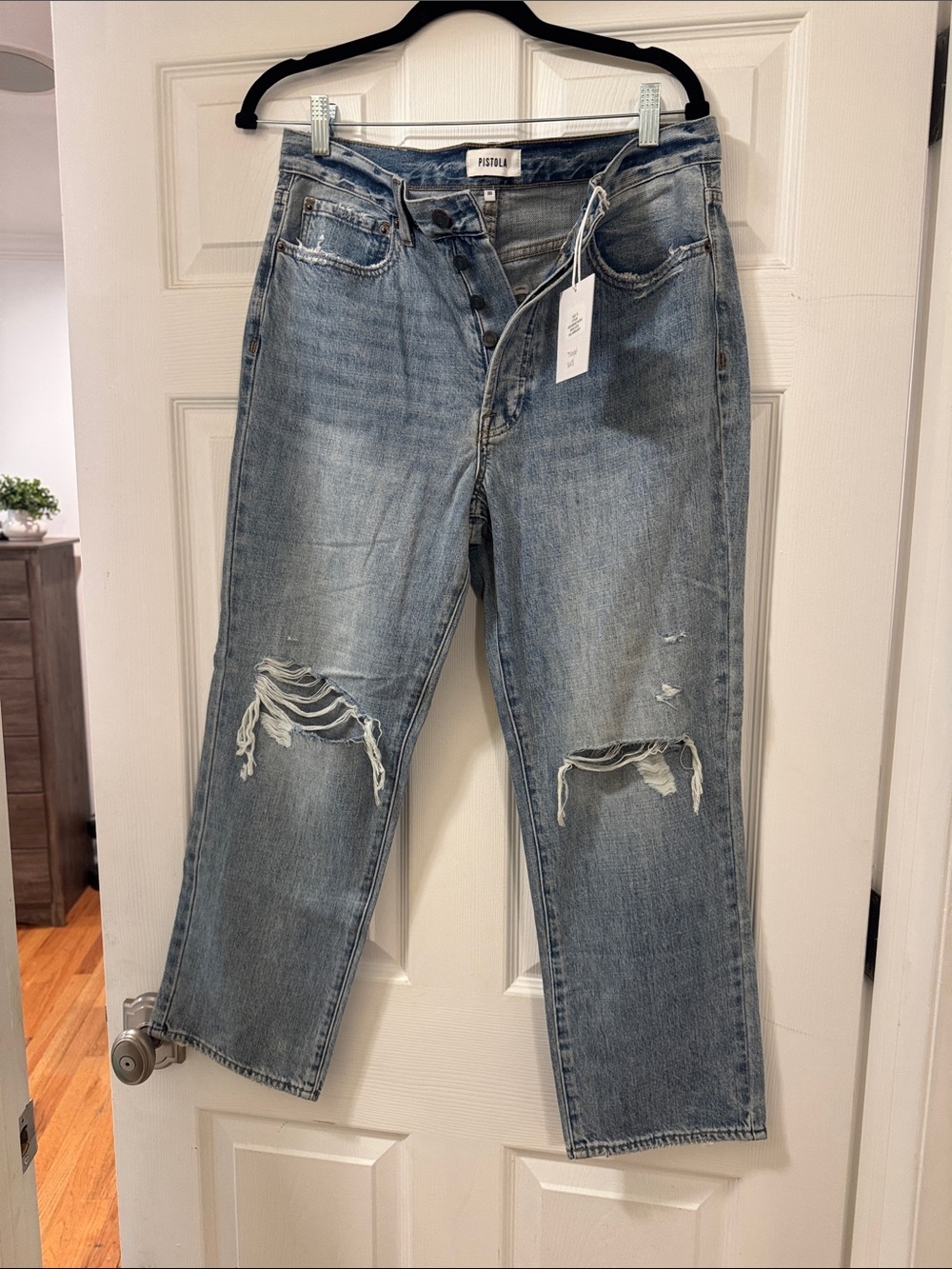 pistola Light Blue Distressed Straight Jeans